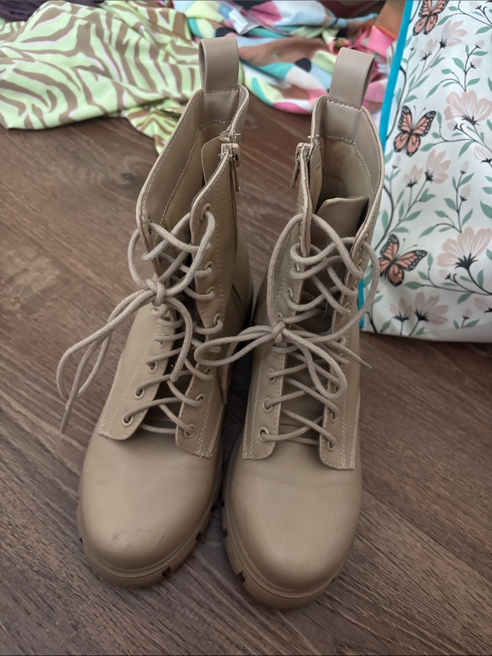 Tan Lace-Up Combat Boots for Women